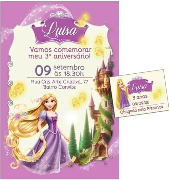 Convite Digital C/tag Rapunzel