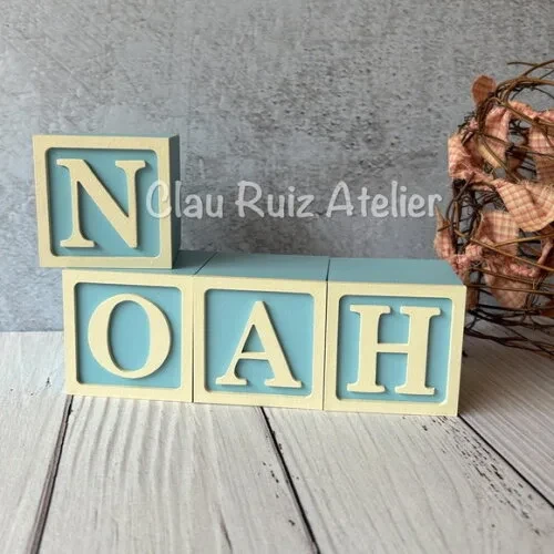 Nome com Moldura Cubos 6x6 Decoração Bebê e Criança