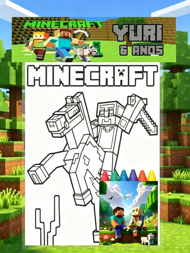 Kit Colorir com Giz de Cera Personalizado do Minecraft