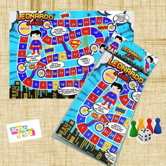 Jogo Tabuleiro Personalizado Festa Super Homem Heróis