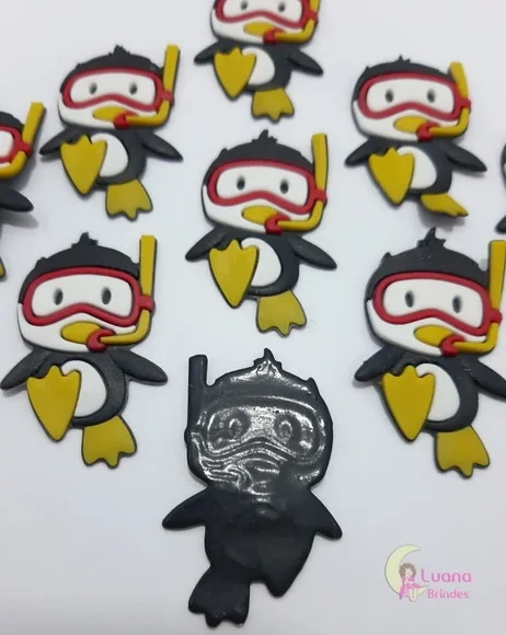 Aplique Pinguim Nadador de Borracha - pct com 6 unidades