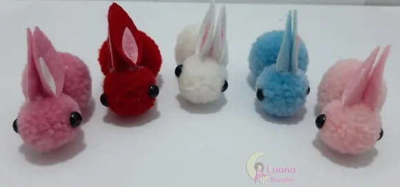 Coelhos Pompom Colorido - 4cm - Pct C/3 Unid