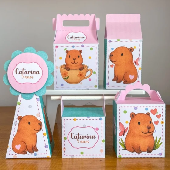 PEGUE E MONTE - Kit Festa CAPIVARA MENINA - Decoração de Festa | Lembrancinhas | Aniversário | Personalizados