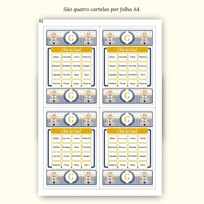 Bingo Chá de Bebê Menino Pdf Para Imprimir