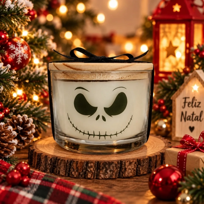Vela Aromática no Copo Personalizada Natal Jack e Sally - O Estranho Mundo de Jack - Trabalhamos com outros temas