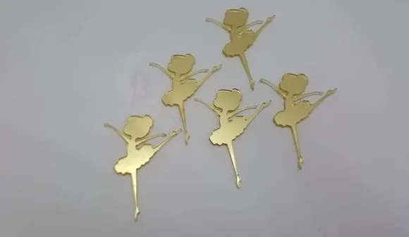 Aplique Bailarina de Acrílico Espelhado Dourado 5 Unidades