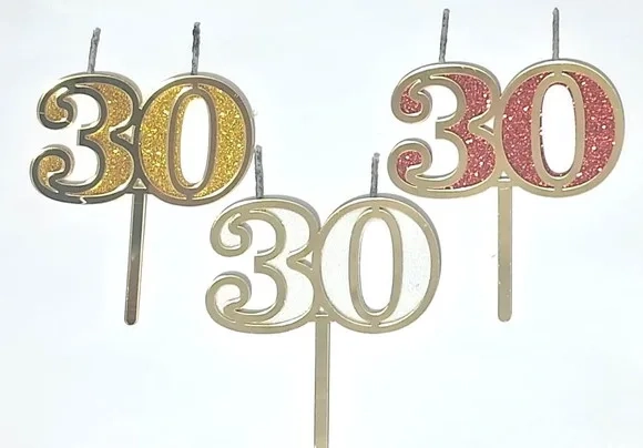 Vela 30 Anos Dourado Acrílico Pavio Magico - 1 Peça