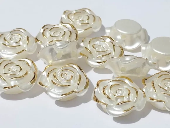 Rosa Perolada com Dourado 2,5cm Furo Passante - 12 Unidades