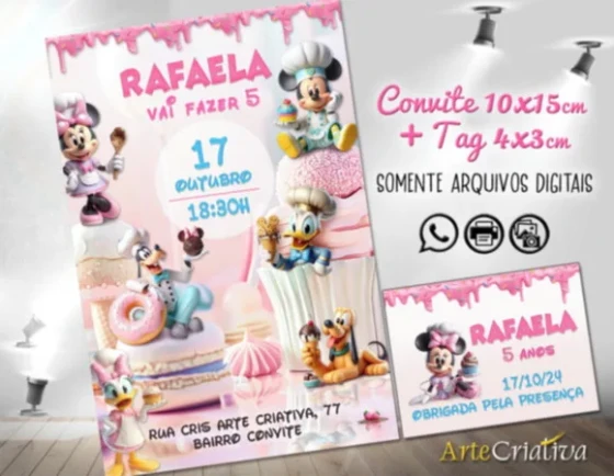 Convite Digital C/tag Doceria Turma Mickey