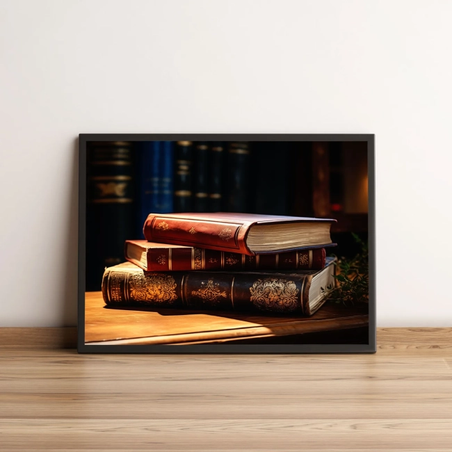 Quadro Livros Antigos Sobre a Mesa 136