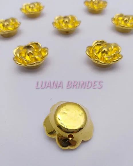 Flor Dourada de ABS com Furo Passante 2,5cm Pct 7 Unidades