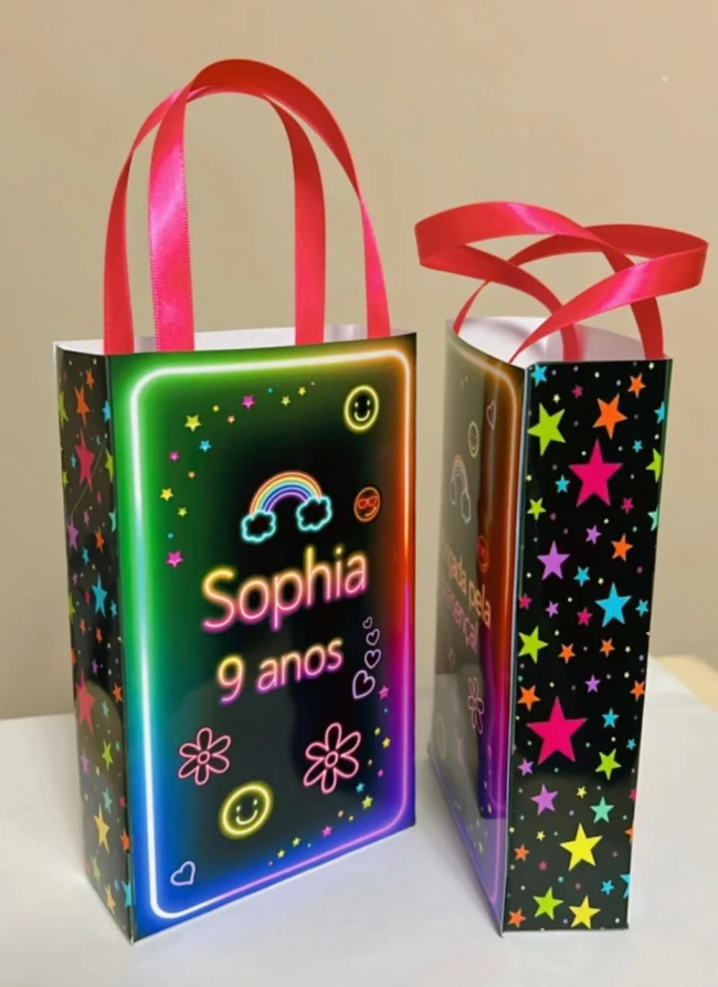 Sacolinhas Personalizadas Balada Neon Lembrancinhas Para Aniversários