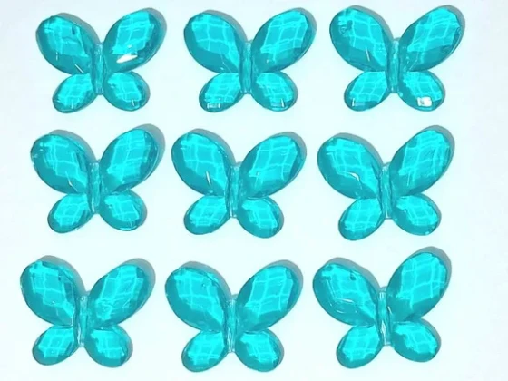 Borboleta Facetada Azul Turquesa Furo Passante 4,3cm 10 Peça