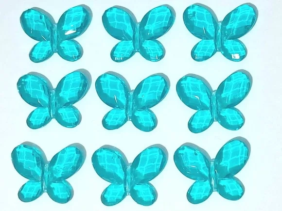Borboleta Facetada Azul Turquesa Furo Passante 4,3cm 10 Peça