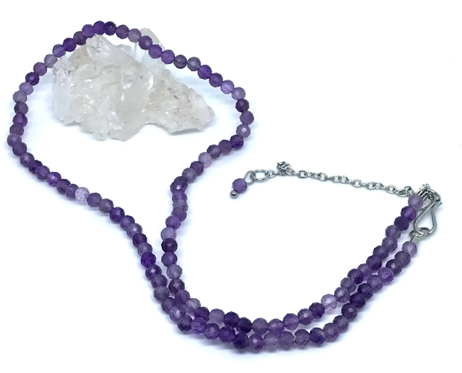 Choker Colar com Pedras Ametistas facetadas Delicadas E Aço Inox