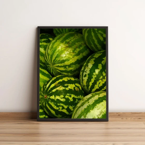 Quadro Decorativo com Melancias Verdes Vivas Empilhadas 2163