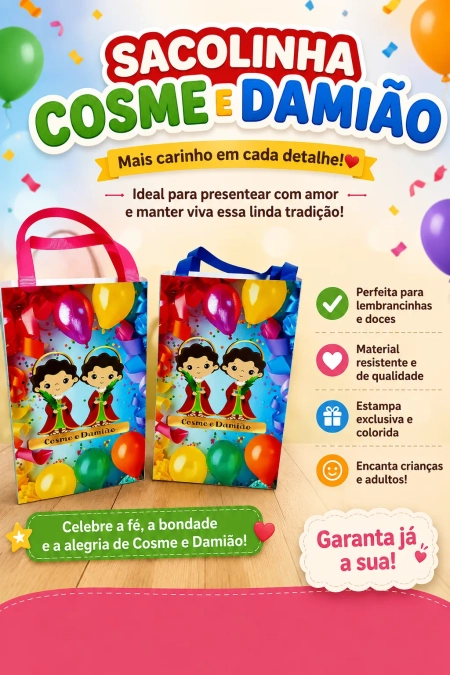 Sacolinhas Personalizadas Cosme e Damião para Lembrancinhas