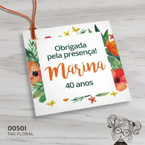 Tag Quadrada Floral - 00501
