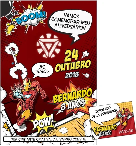 CONVITE DIGITAL C/TAG Cartoon Homem de Ferro