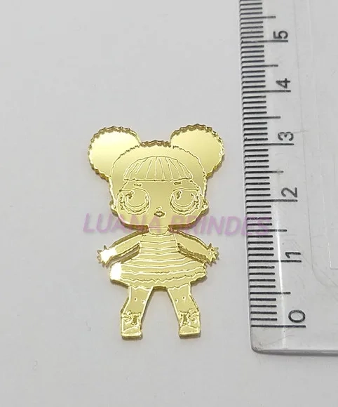 Aplique Boneca LOL Queen Be em Acrílico Espelhado Dour-3,5cm