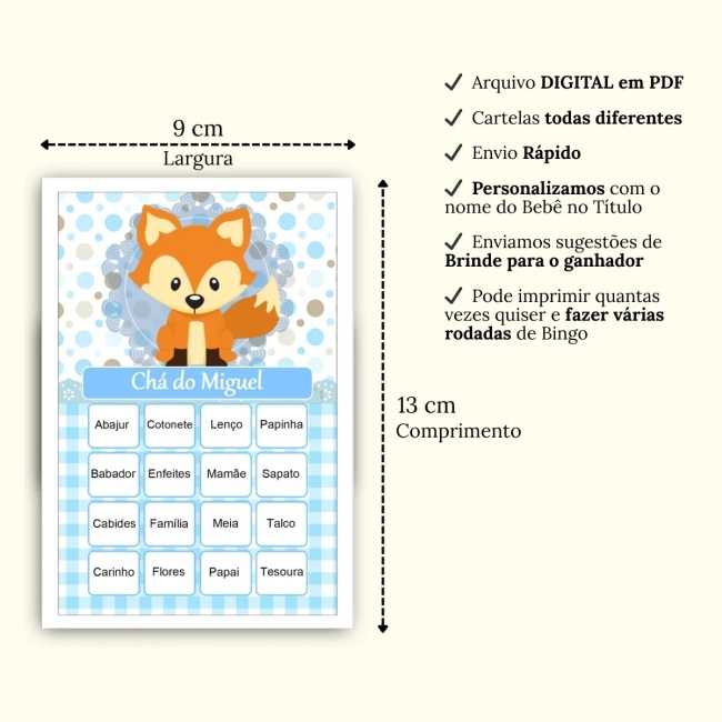 Bingo Chá de Bebê Menino Pdf Para Imprimir