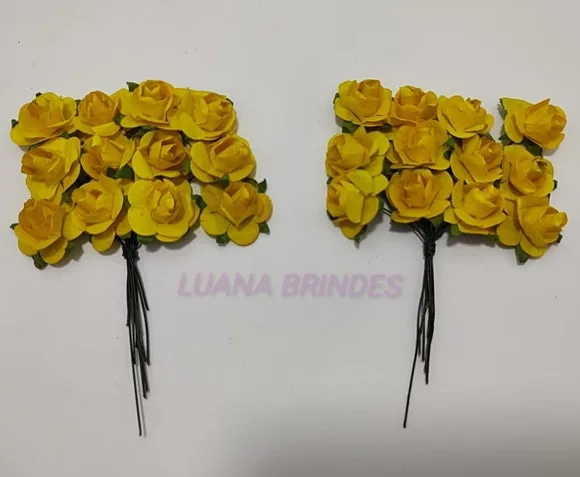 Buquês Flores de Papel Amarelo 2 Unidades 12 Flores Cada