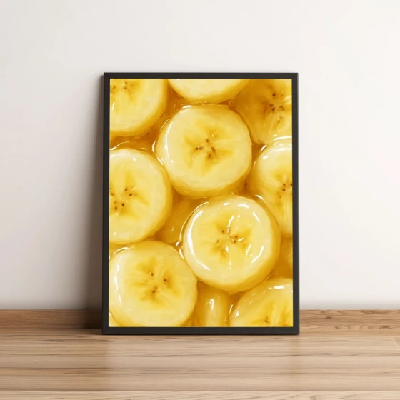 Quadro Decorativo com Bananas Fatiadas em Calda Dourada 1687