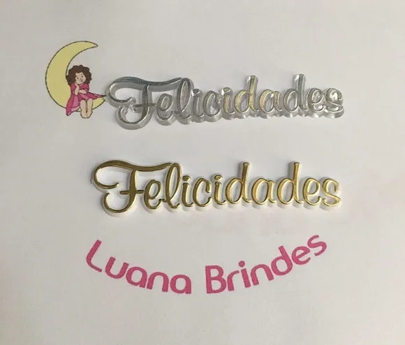 Plaquinhas felicidades de Acrílico Injetado Pct C/5 Und