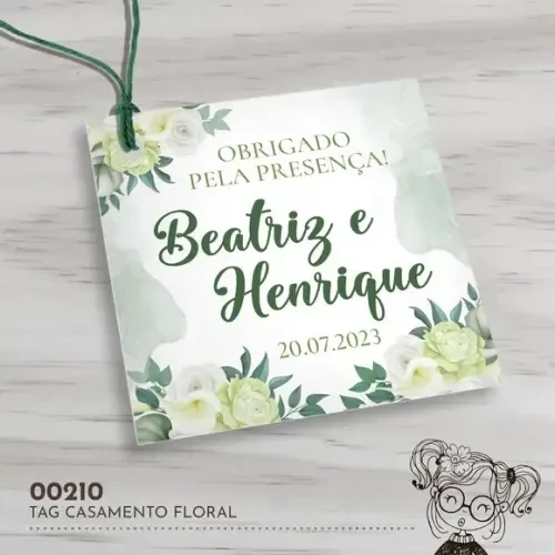 Tag Quadrada Casamento Floral - 00210