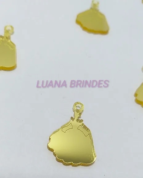 Pingente Cinderela em Acrílico Espelhado Dourado-pct c/10 un
