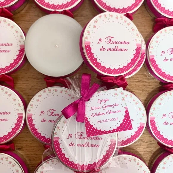 Lembrancinha Religiosa vela aromática Floral pink