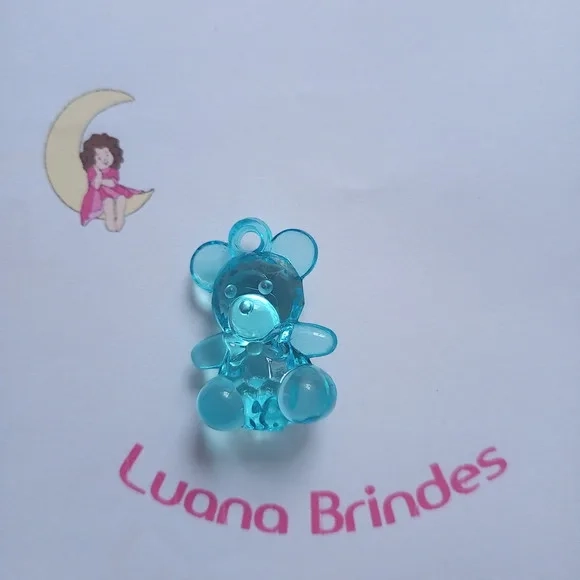 Ursinho Pingente Azul de Acrílico 3,5cm Pct 7 Unidades
