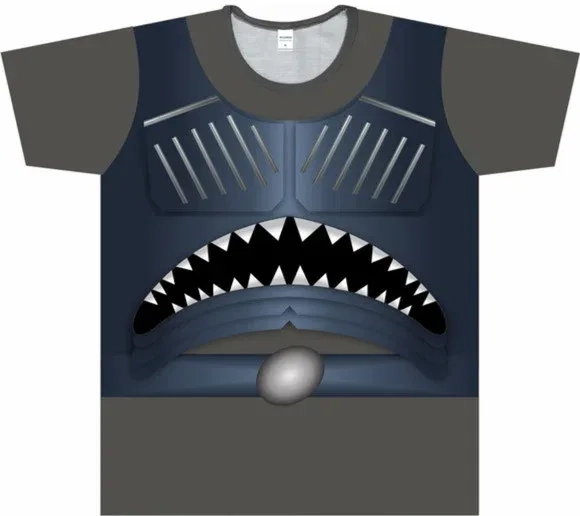 Camiseta Fantasia Robô Alienígena e Armadura de Batalha Tubarão