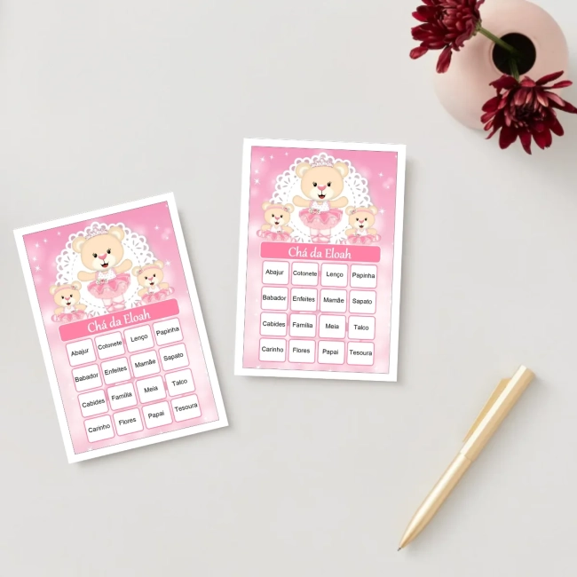 Bingo Chá de Bebê Menina Pdf Para Imprimir