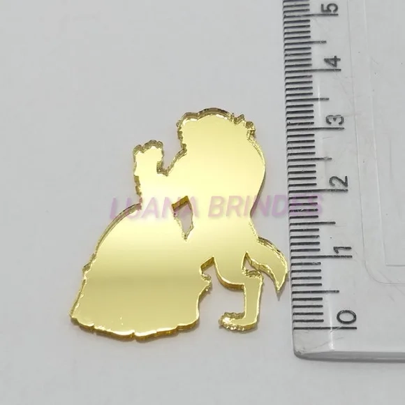 Aplique Bela e Fera Acrílico Espelhado Dou 3,2cm Pct 6 Und