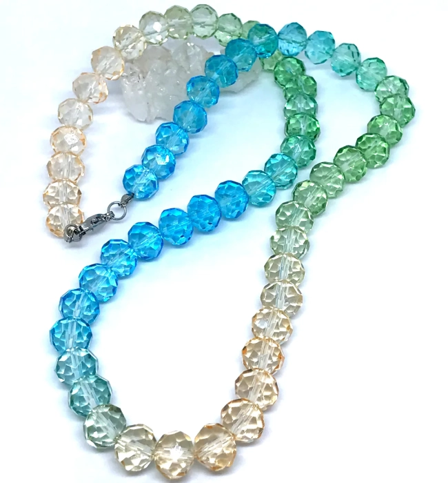 Conjunto Colar e Brincos Cristal Tie-Dye 10mm e Aço Inox
