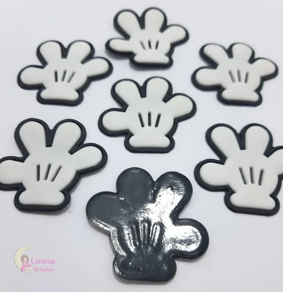 Aplique Mãozinha Mickey de Borracha - Pct C/6 Unidades