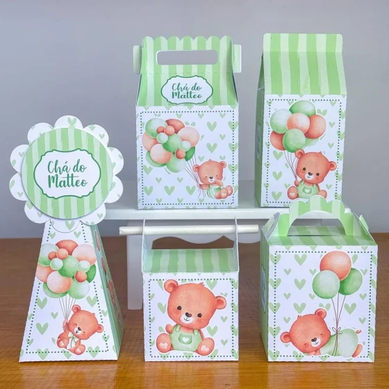 PEGUE E MONTE - Kit Festa URSINHO VERDE - Decoração de Festa | Lembrancinhas | Aniversário | Personalizados