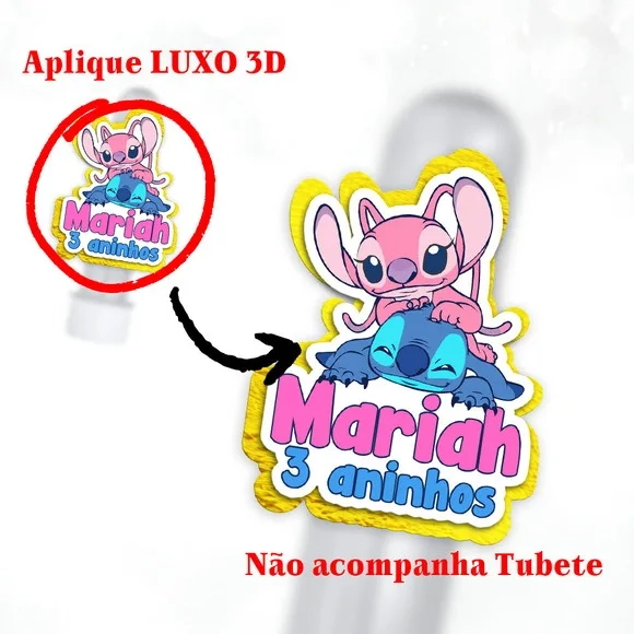 Aplique para Tubete Duas Camadas Stitch Angel Papel Dourado