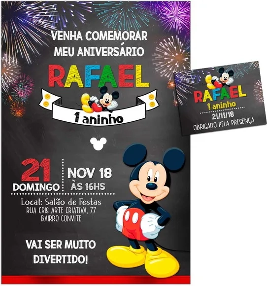 CONVITE DIGITAL C/TAG Mickey Mouse Chalk 2