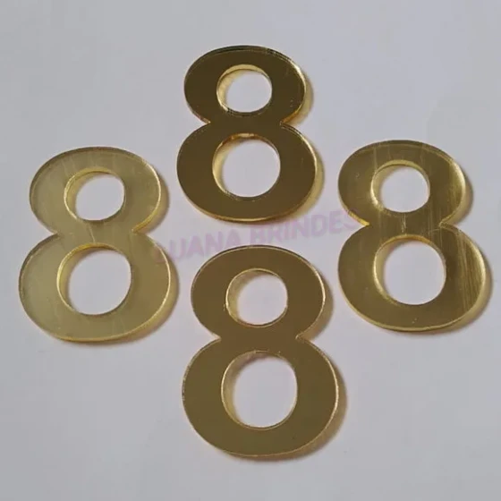 Aplique do Número 8 em Acrílico Espelhado Dourado - 5cm