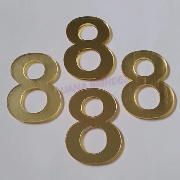 Aplique do Número 8 em Acrílico Espelhado Dourado - 5cm