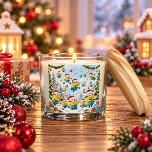 Vela Aromática no Copo Personalizada Natal Minions - Trabalhamos com outros temas - Informar  tema no chat
