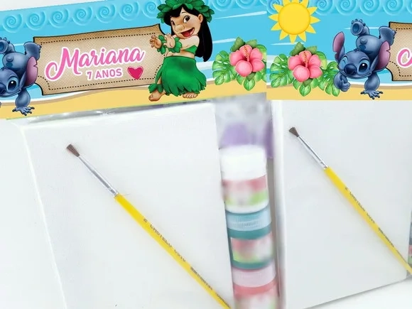 Kit Pintura Personalizado com Tela, Pincel e Tintas Stitch