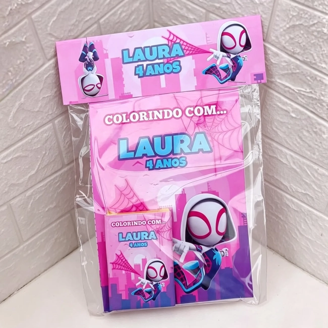 Kit Colorir Revista  Giz de cera  Personalizado Aranha Fantasma