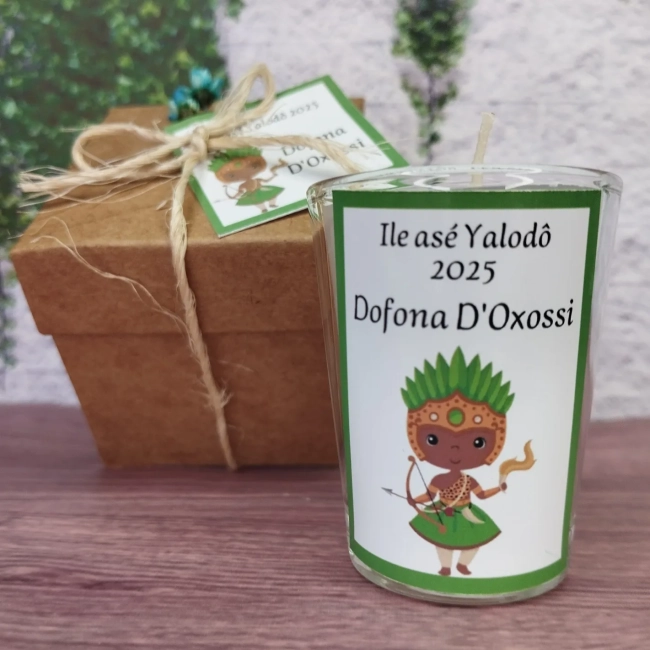 10 Unidades Vela Aromática no Copo Personalizada Orixa Oxóssi  - Odé - FAZEMOS QUALQUER TEMA