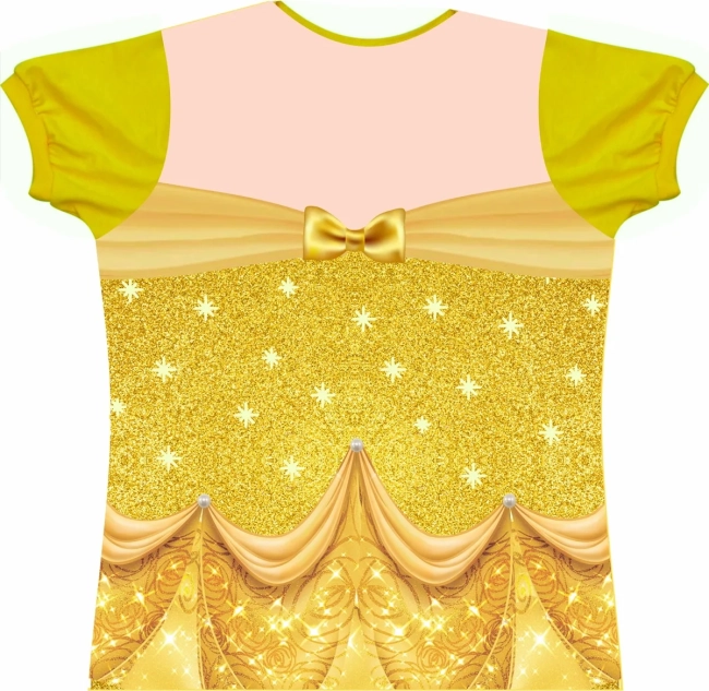 Blusa Adulto Fantasia Princesa do Baile Amarela com Brilhos e Pérolas