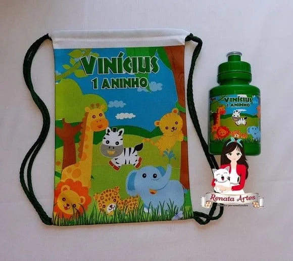 Mochila com Squeeze Personalizado Safari Baby