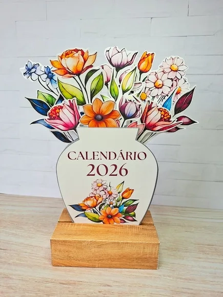 Calendário de Mesa 2027 Vaso de Flores Recortadas