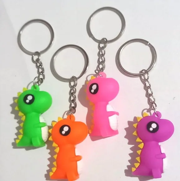 Chaveiro Dinossauro Colorido Emborrachado 3d - 3 Peças